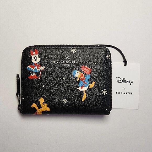 NWT Disney CN028 Limited Edition Coach Small Zip Around Wallet Holiday Print - Picture 1 of 3